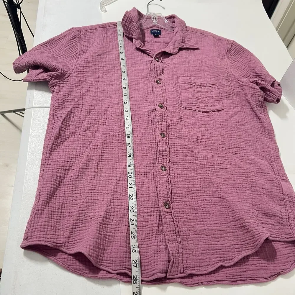 J. Crew Double Gauze Button Down Shirt Mens Size L Pink Cotton Short Sleeve
